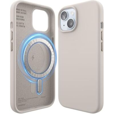 elago Magnetische siliconen hoes voor iPhone 15 Compatibel met MagSafe, geïntegreerde magneten, zachte siliconen, antislip, schokbestendig (Stone) elago Magnetische siliconen hoes voor iPhone 15 Compatibel met MagSafe, geïntegreerde magneten, zachte siliconen, antislip, schokbestendig (Stone)