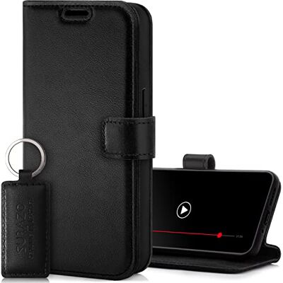 SURAZO Samsung Galaxy M34 Hoes van echt leer, inklapbaar, met magneetsluiting, kaartenvak, RFID-bescherming, standfunctie, lederen flip case, zwart SURAZO Samsung Galaxy M34 Hoes van echt leer, inklapbaar, met magneetsluiting, kaartenvak, RFID-bescherming, standfunctie, lederen flip case, zwart