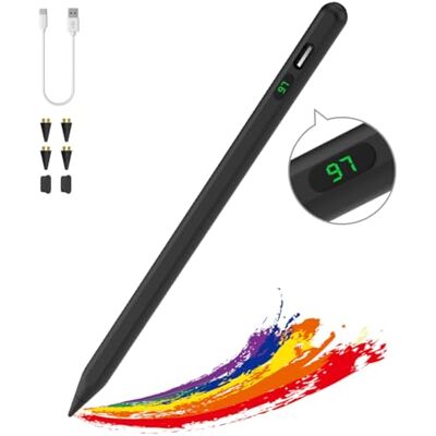 MoKo Stylus Pen voor Touch Screens, Stylus Pencil met Power Display, Zwart Fast Charge, compatibel met Apple iPad/iPhone/Samsung/Lenovo/iOS/Android tablets en smart phones, universele capacitieve MoKo Stylus Pen voor Touch Screens, Stylus Pencil met Power Display, Zwart Fast Charge, compatibel met Apple iPad/iPhone/Samsung/Lenovo/iOS/Android tablets en smart phones, universele capacitieve