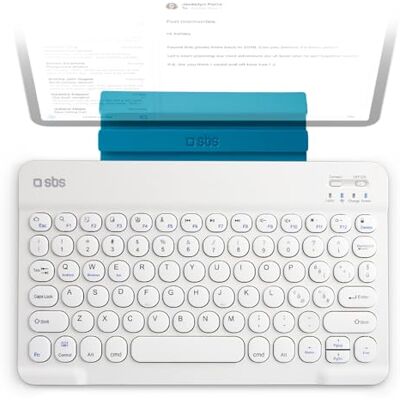 SBS Draadloos Bluetooth-toetsenbord, universeel, QWERTY, oplaadbaar, geïntegreerde standaard, voor tablet, iPad, Smart TV, smartphone, slank design, wit SBS Draadloos Bluetooth-toetsenbord, universeel, QWERTY, oplaadbaar, geïntegreerde standaard, voor tablet, iPad, Smart TV, smartphone, slank design, wit