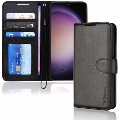TECHGEAR Galaxy S23 beschermhoes van PU-leer met magneetsluiting voor Samsung Galaxy S23/S23 5G, standfunctie en polsband, zwart TECHGEAR Galaxy S23 beschermhoes van PU-leer met magneetsluiting voor Samsung Galaxy S23/S23 5G, standfunctie en polsband, zwart