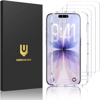 UNBREAKcable Set van 3 screenprotectors voor iPhone 17, dubbel gehard glas, onbreekbaar, eenvoudig installatieframe, 9H hardheid, 99,99% HD, transparant, compatibel met hoesjes voor iPhone 6,3 UNBREAKcable Set van 3 screenprotectors voor iPhone 17, dubbel gehard glas, onbreekbaar, eenvoudig installatieframe, 9H hardheid, 99,99% HD, transparant, compatibel met hoesjes voor iPhone 6,3