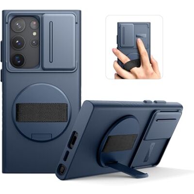SURITCH Beschermhoes voor Samsung Galaxy S23 Ultra met 360° draaibare polsband, telefoonhouder en schuifhoes voor camera, blauw SURITCH Beschermhoes voor Samsung Galaxy S23 Ultra met 360° draaibare polsband, telefoonhouder en schuifhoes voor camera, blauw