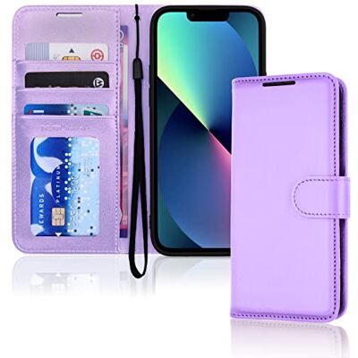 TECHGEAR Leren portemonneehoesje voor iPhone 13, beschermhoes met kaarthouder, standaard en polsband, paars kunstleer met magneetsluiting voor iPhone 13 6,1 inch TECHGEAR Leren portemonneehoesje voor iPhone 13, beschermhoes met kaarthouder, standaard en polsband, paars kunstleer met magneetsluiting voor iPhone 13 6,1 inch