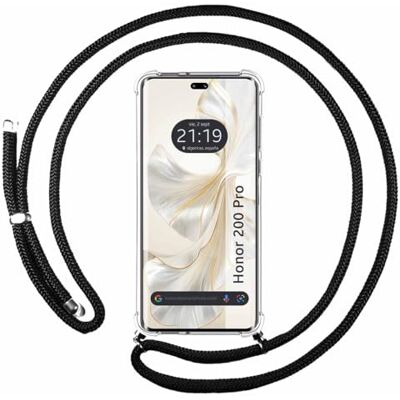 Tumundosmartphone Coque transparente avec cordon noir pour Huawei Honor 200 Pro 5G Tumundosmartphone Coque transparente avec cordon noir pour Huawei Honor 200 Pro 5G