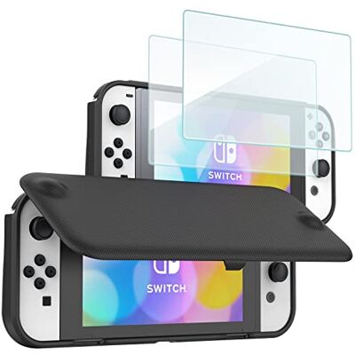 ProCase Switch OLED Model 2021 Flip Case met 2 Stuks Anti-kras Tempered Glass Screen Protector, Slanke TPU Shockproof Hoes Beschermhoes Cover -Zwart ProCase Switch OLED Model 2021 Flip Case met 2 Stuks Anti-kras Tempered Glass Screen Protector, Slanke TPU Shockproof Hoes Beschermhoes Cover -Zwart