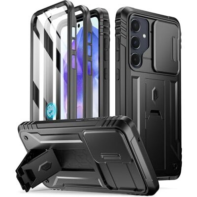 Poetic Revolution Samsung Galaxy A55 5G hoes, schuifcamerahoes, robuust en schokbestendig, met standaard, zwart Poetic Revolution Samsung Galaxy A55 5G hoes, schuifcamerahoes, robuust en schokbestendig, met standaard, zwart