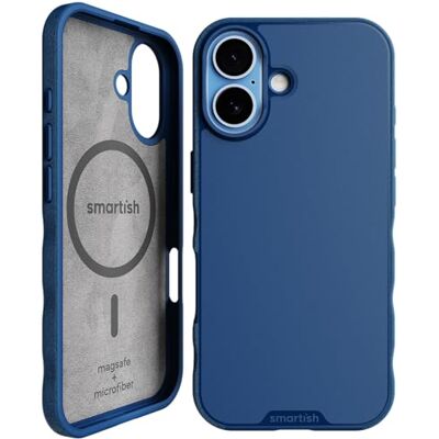 Smartish ® Gripmunk MagSafe beschermhoes voor iPhone 17, magnetisch, dun, licht en beschermend, dunne grip, met microvezelvoering voor Apple iPhone 17, blauw op groen Smartish ® Gripmunk MagSafe beschermhoes voor iPhone 17, magnetisch, dun, licht en beschermend, dunne grip, met microvezelvoering voor Apple iPhone 17, blauw op groen