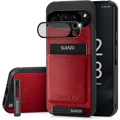 SURAZO Hoes voor mobiele telefoon voor de Google Pixel 9 Pro, echt leer, stootvaste beschermhoes met camerabescherming, kaartenvak, SURAZO Hoes voor mobiele telefoon voor de Google Pixel 9 Pro, echt leer, stootvaste beschermhoes met camerabescherming, kaartenvak,