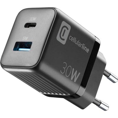 Cellular Line Multipower Micro oplader Super Fast Charger 30 W met 2 USB-C-poorten uitgerust met Gan technologie compatibel met smartphone, iPhone, tablet, iPad en MacBook Cellular Line Multipower Micro oplader Super Fast Charger 30 W met 2 USB-C-poorten uitgerust met Gan technologie compatibel met smartphone, iPhone, tablet, iPad en MacBook
