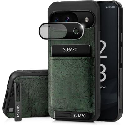 SURAZO Hoes voor mobiele telefoon voor Google Pixel 9, echt leer, stootvast, camerabescherming van glas, kaartenvak, standfunctie, sleutelhanger, bloemenpatroon SURAZO Hoes voor mobiele telefoon voor Google Pixel 9, echt leer, stootvast, camerabescherming van glas, kaartenvak, standfunctie, sleutelhanger, bloemenpatroon