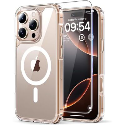 TAURI Beschermhoes voor iPhone 16 Pro Max, 6,9 inch, met screenprotector van gehard glas, compatibel met MagSafe, schokbestendig, transparant. TAURI Beschermhoes voor iPhone 16 Pro Max, 6,9 inch, met screenprotector van gehard glas, compatibel met MagSafe, schokbestendig, transparant.