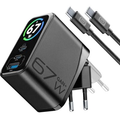 Cellular Line PowerView IQ Kit 67 W netlader met TFT-display, zwart Cellular Line PowerView IQ Kit 67 W netlader met TFT-display, zwart