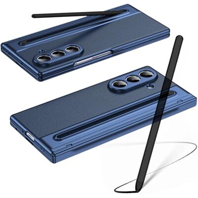 BAILI Samsung Galaxy Z Fold7 lederen hoesje met stylus en displaybescherming voorkant + S Pen sleuf blauw BAILI Samsung Galaxy Z Fold7 lederen hoesje met stylus en displaybescherming voorkant + S Pen sleuf blauw