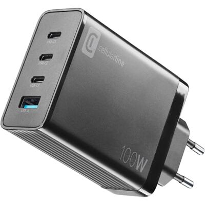 Cellular Line Nano GAN 100W Oplader 100W met 4 Poorten Gan technologie Ideaal voor smartphones, tablets en laptops USB-C tot 100W Cellular Line Nano GAN 100W Oplader 100W met 4 Poorten Gan technologie Ideaal voor smartphones, tablets en laptops USB-C tot 100W