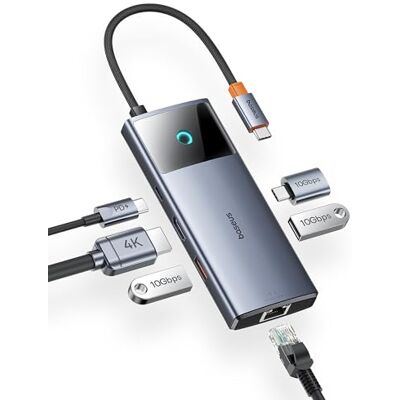 Baseus USB C Hub 10Gbps USB 3.2 met Ethernet LAN, 4K @ 60Hz HDMI, 2USB-A, USB-C, 100W PD, 6-in-1 dockingstation voor iPhone 15, laptop, MacBook/Surface Pro/Dell/iPad/Steam Baseus USB C Hub 10Gbps USB 3.2 met Ethernet LAN, 4K @ 60Hz HDMI, 2USB-A, USB-C, 100W PD, 6-in-1 dockingstation voor iPhone 15, laptop, MacBook/Surface Pro/Dell/iPad/Steam