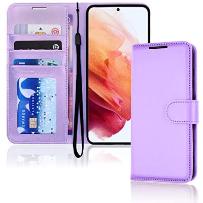 TECHGEAR Galaxy S23 beschermhoes van leer, beschermhoes met kaarthouder, standaard en polsband, PU-leer, lavendel met magneetsluiting, ontworpen voor Samsung S23 5G TECHGEAR Galaxy S23 beschermhoes van leer, beschermhoes met kaarthouder, standaard en polsband, PU-leer, lavendel met magneetsluiting, ontworpen voor Samsung S23 5G
