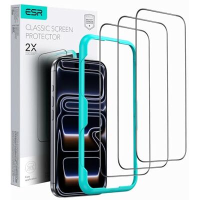 ESR 3 stuks displaybeschermfolie voor iPhone 17 Pro Max, hardheid 9H, militaire kwaliteit, onbreekbaar, gehard glasfolie met eenvoudig installatiegereedschap, HD transparant, krasbestendig ESR 3 stuks displaybeschermfolie voor iPhone 17 Pro Max, hardheid 9H, militaire kwaliteit, onbreekbaar, gehard glasfolie met eenvoudig installatiegereedschap, HD transparant, krasbestendig