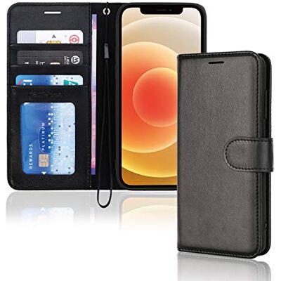 TECHGEAR Leren portemonneehoesje voor iPhone 12/12 Pro, met kaarthouder, standaard en polsband, zwart kunstleer met magneetsluiting voor iPhone 12/12 Pro 6,1 inch TECHGEAR Leren portemonneehoesje voor iPhone 12/12 Pro, met kaarthouder, standaard en polsband, zwart kunstleer met magneetsluiting voor iPhone 12/12 Pro 6,1 inch