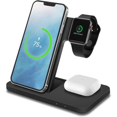 MMOBIEL Draadloos laadstation, compatibel met iPhone, Apple Watch en AirPods 3-in-1 draadloze laadstation, 15 W, compatibel met Qi Magsafe Charging dockingstation zwart MMOBIEL Draadloos laadstation, compatibel met iPhone, Apple Watch en AirPods 3-in-1 draadloze laadstation, 15 W, compatibel met Qi Magsafe Charging dockingstation zwart
