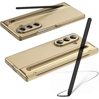 BAILI Samsung Galaxy Z Fold7 lederen hoesje met stylus en displaybescherming voorkant + S Pen sleuf goud BAILI Samsung Galaxy Z Fold7 lederen hoesje met stylus en displaybescherming voorkant + S Pen sleuf goud
