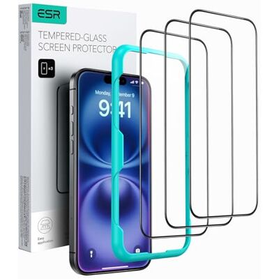 ESR 3 stuks pantserglas beschermfolie voor iPhone 15, gebogen randen, 2,5D, volledige bescherming tegen krassen ESR 3 stuks pantserglas beschermfolie voor iPhone 15, gebogen randen, 2,5D, volledige bescherming tegen krassen