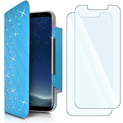 KARYLAX Set van 2 flexibele glazen en beschermhoes, universele beschermhoes, XL (A), lichtblauw, diamant voor DANEW Konnect 608 KARYLAX Set van 2 flexibele glazen en beschermhoes, universele beschermhoes, XL (A), lichtblauw, diamant voor DANEW Konnect 608