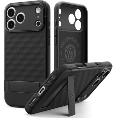 Spigen Parallax S MagFit beschermhoes voor iPhone 18 Pro/iPhone 17 Pro Matzwart, compatibel met MagSafe, geïntegreerde standaard, 3D-patroon op de achterkant, Air Cushion-technologie Spigen Parallax S MagFit beschermhoes voor iPhone 18 Pro/iPhone 17 Pro Matzwart, compatibel met MagSafe, geïntegreerde standaard, 3D-patroon op de achterkant, Air Cushion-technologie