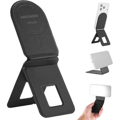 NEEWER Magnetische bureaustandaard voor mobiele telefoon, statief, selfiestick, meerdere hoeken, opvouwbaar, licht, draagbaar, leer, compatibel met MagSafe, iPhone, Samsung, Android, voor video, PA139 NEEWER Magnetische bureaustandaard voor mobiele telefoon, statief, selfiestick, meerdere hoeken, opvouwbaar, licht, draagbaar, leer, compatibel met MagSafe, iPhone, Samsung, Android, voor video, PA139