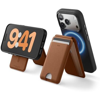 elago Magnetische kaarthouder met standaard, compatibel met MagSafe voor iPhone, veganistisch leer, verstelbare standaard, meerdere hoeken, kaartuitwerpmechanisme, Bruin, Magnetische kaarthouder van elago Magnetische kaarthouder met standaard, compatibel met MagSafe voor iPhone, veganistisch leer, verstelbare standaard, meerdere hoeken, kaartuitwerpmechanisme, Bruin, Magnetische kaarthouder van