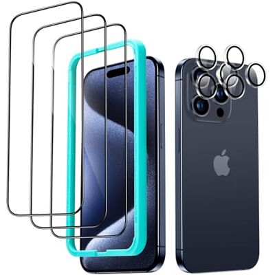ESR 3 stuks displaybeschermfolie van gehard glas voor iPhone 15 Pro, 2 stuks individuele beschermfolie, 2,5D gebogen randen, volledige bescherming in militaire kwaliteit, krasbestendig ESR 3 stuks displaybeschermfolie van gehard glas voor iPhone 15 Pro, 2 stuks individuele beschermfolie, 2,5D gebogen randen, volledige bescherming in militaire kwaliteit, krasbestendig
