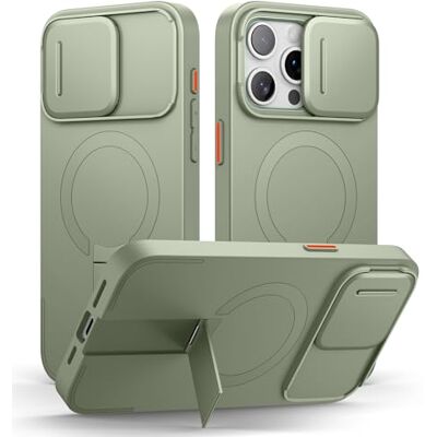 SURITCH Magnetisch beschermhoesje compatibel met iPhone 15 Pro Max, stootvast, krasbestendig, met verschuifbare camera-afdekking en verstelbare standaard (kakigroen) SURITCH Magnetisch beschermhoesje compatibel met iPhone 15 Pro Max, stootvast, krasbestendig, met verschuifbare camera-afdekking en verstelbare standaard (kakigroen)