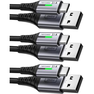 INIU USB-C-kabel, snel opladen (3 stuks/0,5 + 2 + 2 m) 3,1 A QC 3.0 oplader type C, nylon USB-kabel A naar USB C voor Samsung Galaxy S22 S21 S20 S9, iPad Pro, Switch, Huawei, Google Pixel PS5, Xiaomi INIU USB-C-kabel, snel opladen (3 stuks/0,5 + 2 + 2 m) 3,1 A QC 3.0 oplader type C, nylon USB-kabel A naar USB C voor Samsung Galaxy S22 S21 S20 S9, iPad Pro, Switch, Huawei, Google Pixel PS5, Xiaomi