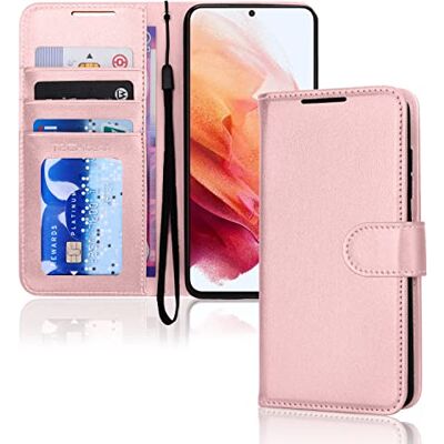 TECHGEAR Galaxy S23 beschermhoes van leer, beschermhoes met kaarthouder, standaard en polsband, PU-leer, roze, met magneetsluiting, ontworpen voor Samsung S23 5G TECHGEAR Galaxy S23 beschermhoes van leer, beschermhoes met kaarthouder, standaard en polsband, PU-leer, roze, met magneetsluiting, ontworpen voor Samsung S23 5G