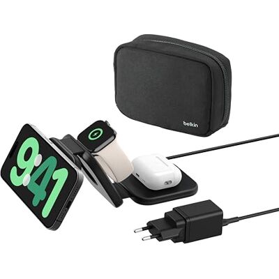 Belkin BoostCharge Pro 3-in-1 magnetisch oplaadstation met Qi2, MagSafe-compatibele oplader, opvouwbaar, 15 W, voor iPhone 17, iPhone Air, Pixelsnap, Apple Watch Series 11, AirPods Belkin BoostCharge Pro 3-in-1 magnetisch oplaadstation met Qi2, MagSafe-compatibele oplader, opvouwbaar, 15 W, voor iPhone 17, iPhone Air, Pixelsnap, Apple Watch Series 11, AirPods