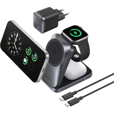 Anker Prime Draadloos laadstation, 3-in-1, MagSafe-houder, Qi2.2 25 W gecertificeerd, compact formaat, opvouwbaar, voor iPhone 17/16, Apple Watch, AirPods (zonder batterij, adapter inbegrepen) Anker Prime Draadloos laadstation, 3-in-1, MagSafe-houder, Qi2.2 25 W gecertificeerd, compact formaat, opvouwbaar, voor iPhone 17/16, Apple Watch, AirPods (zonder batterij, adapter inbegrepen)