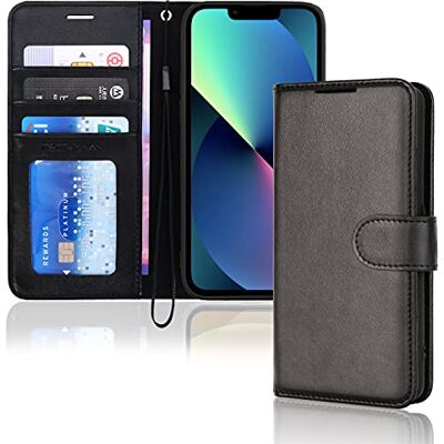 TECHGEAR iPhone 13 6,1 inch PU lederen portemonneehoesje met kaarthouder en polsband, zwart TECHGEAR iPhone 13 6,1 inch PU lederen portemonneehoesje met kaarthouder en polsband, zwart