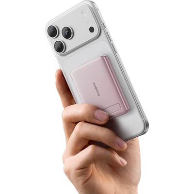 Baseus Mini MagSafe Powerbank 5000 mAh Qi2 gecertificeerd met opvouwbare houder, PD 20 W, magnetisch, USB C, draadloos, compatibel met iPhone 17/16/15/14/13/12/Pro/Pro Max, roze Baseus Mini MagSafe Powerbank 5000 mAh Qi2 gecertificeerd met opvouwbare houder, PD 20 W, magnetisch, USB C, draadloos, compatibel met iPhone 17/16/15/14/13/12/Pro/Pro Max, roze