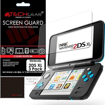 TECHGEAR Nintendo 2DS XL hoge en onderste displaybeschermfolie, transparant, compatibel met Nintendo 2DS XL boven en onder TECHGEAR Nintendo 2DS XL hoge en onderste displaybeschermfolie, transparant, compatibel met Nintendo 2DS XL boven en onder