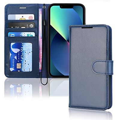 TECHGEAR Leren portemonneehoesje voor iPhone 13, beschermhoes met kaarthouder, standaard en polsband Blauw PU-leer met magneetsluiting voor iPhone 13 6,1 inch TECHGEAR Leren portemonneehoesje voor iPhone 13, beschermhoes met kaarthouder, standaard en polsband Blauw PU-leer met magneetsluiting voor iPhone 13 6,1 inch