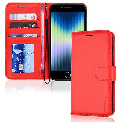 TECHGEAR Leren portemonneehoesje voor iPhone SE 2022 5G/2020, iPhone 8/7/6, kaarthouder en polsband, rood kunstleer, magneetsluiting voor iPhone SE 3/SE 2/iPhone 8 7 6 6S 4,7 inch TECHGEAR Leren portemonneehoesje voor iPhone SE 2022 5G/2020, iPhone 8/7/6, kaarthouder en polsband, rood kunstleer, magneetsluiting voor iPhone SE 3/SE 2/iPhone 8 7 6 6S 4,7 inch