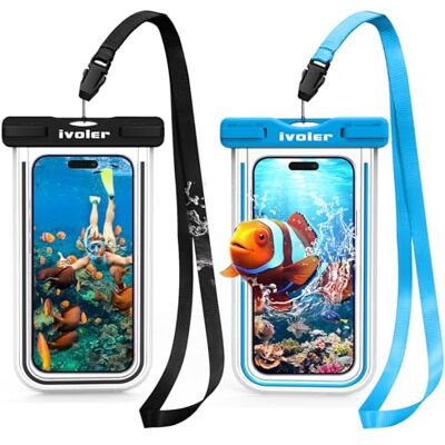 ivoler Waterdichte telefoonhoes, 2 stuks, telefoonhoes, waterdicht, mobiele telefoonhoes, universele stofdichte beschermhoes voor iPhone, Samsung, Huawei, etc tot 6,5 inch. (zwart+blauw) ivoler Waterdichte telefoonhoes, 2 stuks, telefoonhoes, waterdicht, mobiele telefoonhoes, universele stofdichte beschermhoes voor iPhone, Samsung, Huawei, etc tot 6,5 inch. (zwart+blauw)