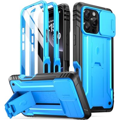 Poetic Revolution Beschermhoes voor iPhone 16 Pro Max 6,9 inch, robuuste hoes van militaire kwaliteit, met standaard en geïntegreerde displaybescherming, lichtblauw Poetic Revolution Beschermhoes voor iPhone 16 Pro Max 6,9 inch, robuuste hoes van militaire kwaliteit, met standaard en geïntegreerde displaybescherming, lichtblauw