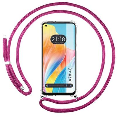 Tumundosmartphone Housse de suspension transparente pour OPPO A78 4G avec cordon rose fuchsia Tumundosmartphone Housse de suspension transparente pour OPPO A78 4G avec cordon rose fuchsia