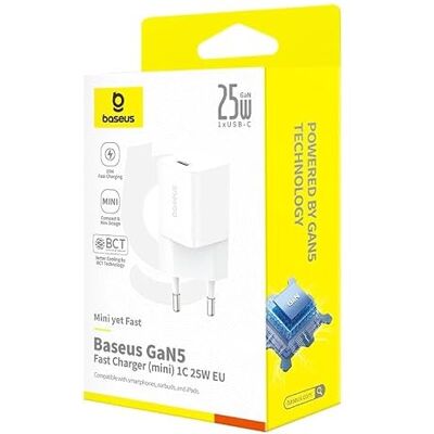 Baseus P10110909213-00 USB-C GaN5 Mini 25W Handlader Wit Baseus P10110909213-00 USB-C GaN5 Mini 25W Handlader Wit
