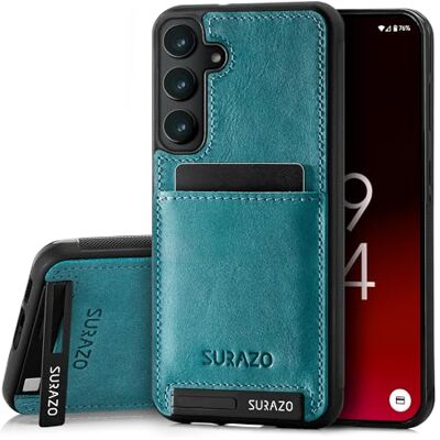SURAZO Beschermhoes voor Samsung Galaxy A35, echt leer, stootvast, met kaartenvak, standfunctie, sleutelhanger, vintage, dun, turkoois SURAZO Beschermhoes voor Samsung Galaxy A35, echt leer, stootvast, met kaartenvak, standfunctie, sleutelhanger, vintage, dun, turkoois