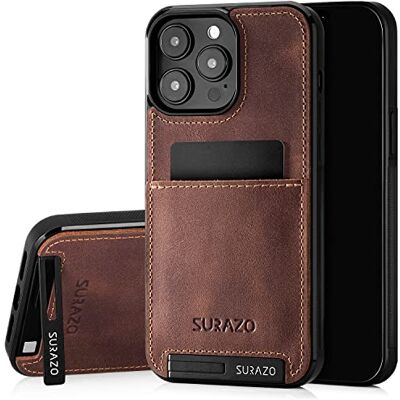 SURAZO Telefoonhoesje voor Apple iPhone 15 Pro Max, echt leer, schokbestendig, met kaartenvak, standaard, sleutelhanger, vintage, slim bumper, walnootbruin SURAZO Telefoonhoesje voor Apple iPhone 15 Pro Max, echt leer, schokbestendig, met kaartenvak, standaard, sleutelhanger, vintage, slim bumper, walnootbruin