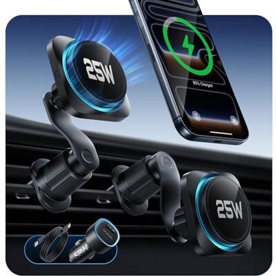 ESR OmniLock Qi2.2 Magnetische oplader voor MagSafe autohouder, 25 W, met CryoBoost, magnetische telefoonhouder voor ventilatierooster, 360° draaibaar, compatibel met iPhone ESR OmniLock Qi2.2 Magnetische oplader voor MagSafe autohouder, 25 W, met CryoBoost, magnetische telefoonhouder voor ventilatierooster, 360° draaibaar, compatibel met iPhone