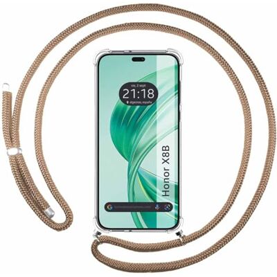 Tumundosmartphone Coque transparente pour Huawei Honor X8b avec cordon camel Tumundosmartphone Coque transparente pour Huawei Honor X8b avec cordon camel