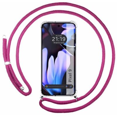 Tumundosmartphone Coque transparente pour Google Pixel 9 5G avec cordon rose fuchsia Tumundosmartphone Coque transparente pour Google Pixel 9 5G avec cordon rose fuchsia